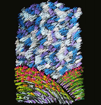 hills, sky and flowers in modern pastel by Randall Street, RStreet