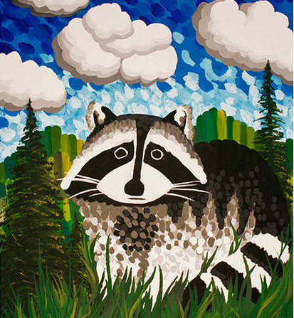 modern art of a racoon in the hills and mountains