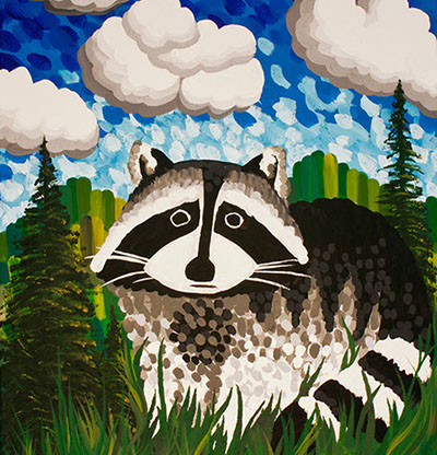 modern art of a racoon in the hills and mountains