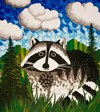 modern art of a racoon in the hills and mountains